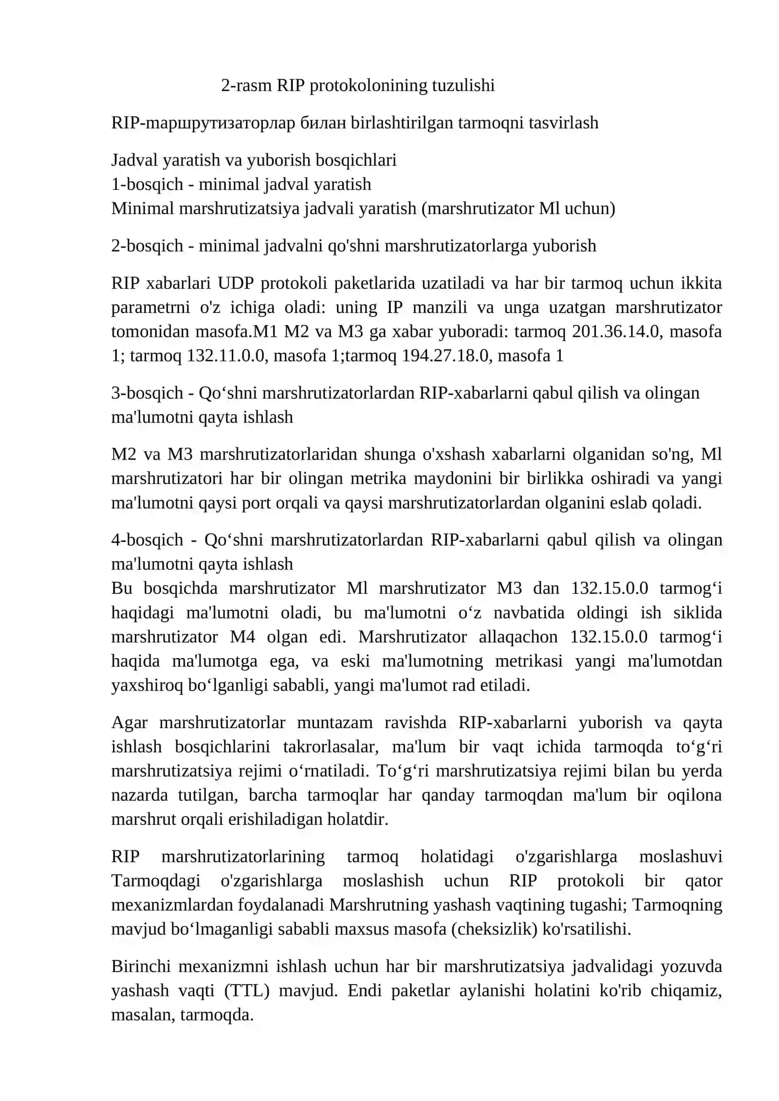 Marshrutlash protokollarining umumiy xususiyatlari va tasnifi (klassifikatsiyasi). RIP protokoli 4