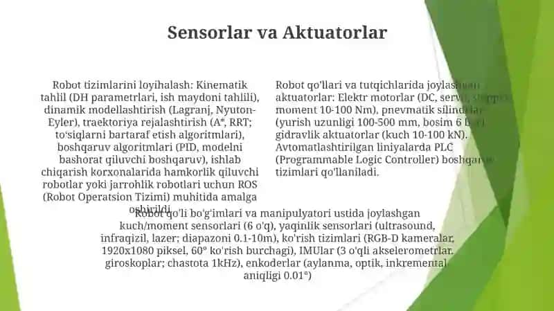 Robotolar va robototexnik vositalarni loyhalashtirish,vazifalarining quyilnshi 4