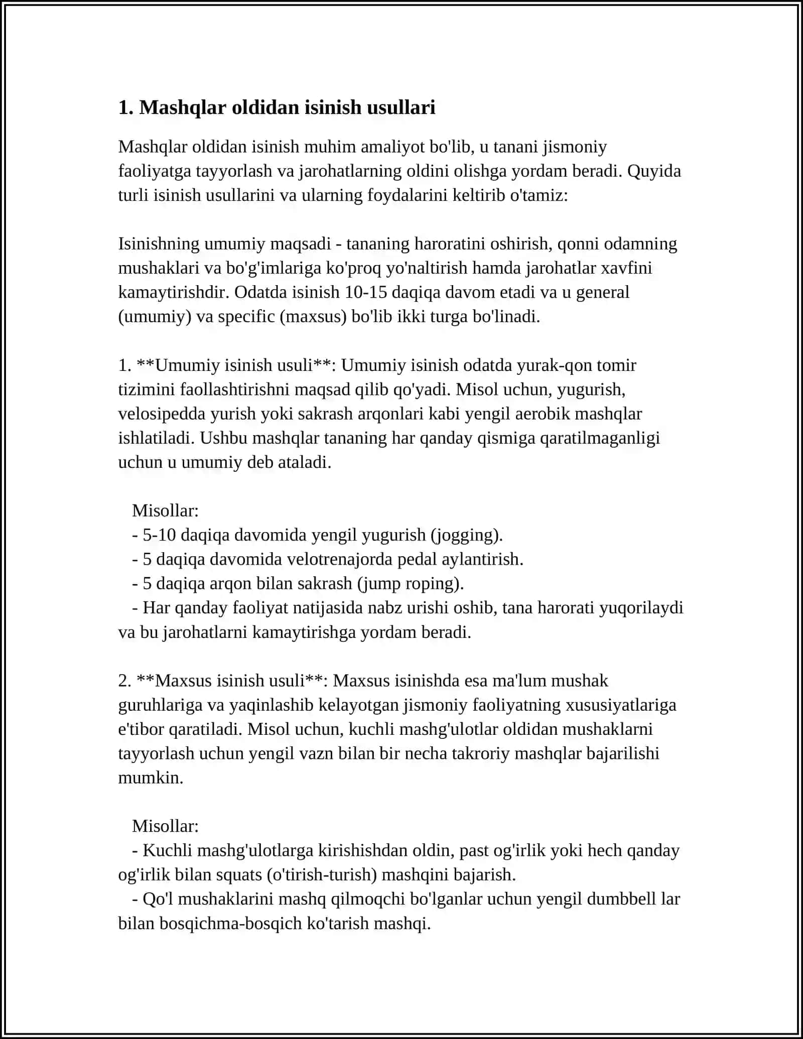 Mashqlar oldidan isinish usullari 4