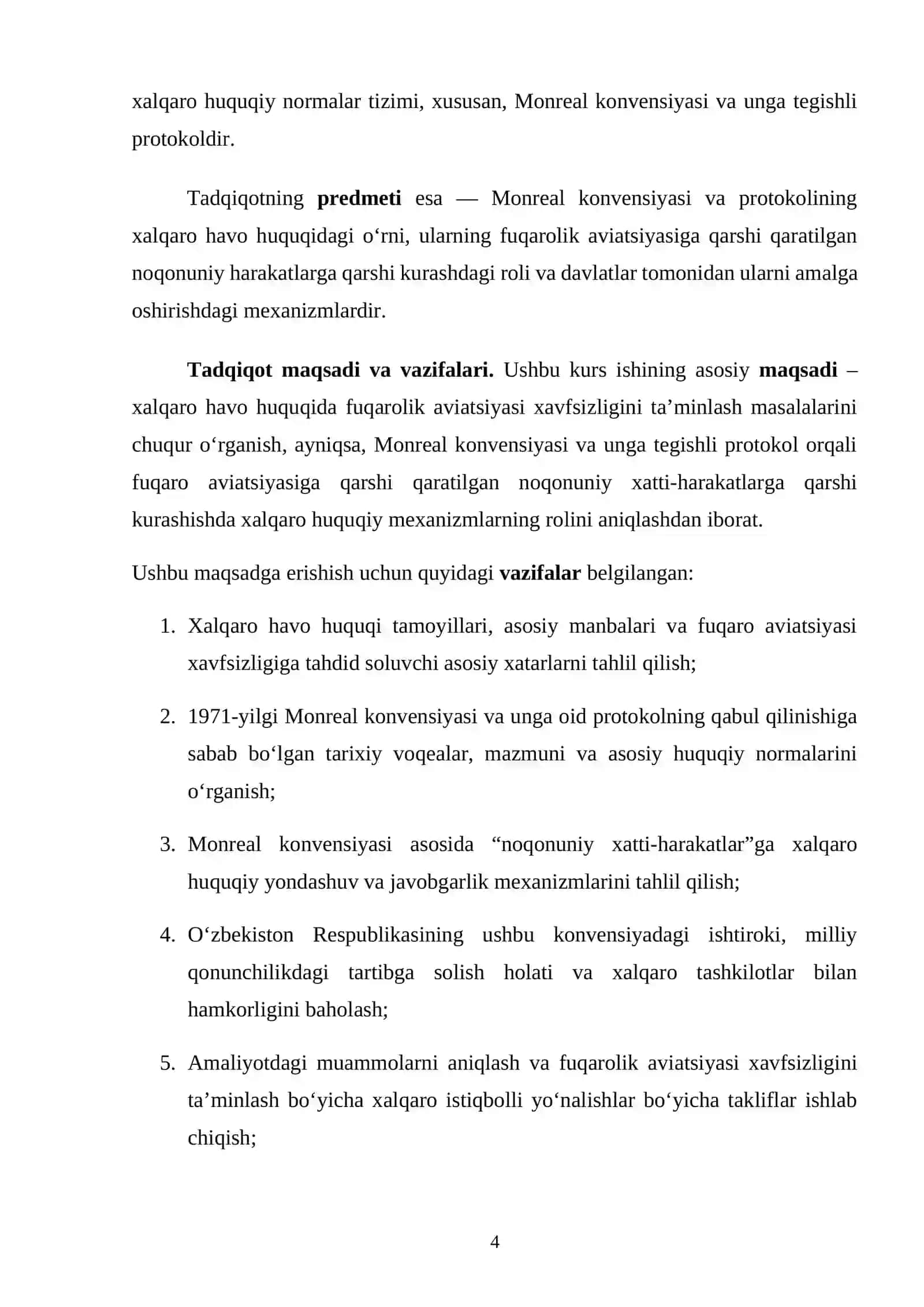 XALQARO HAVO HUQUQIDA FUQARO AVIATSIYASI XAVFSIZLIGINI TA’MINLASHDA MONREAL KONVENSIYASI VA PROTOKOLINING O‘RNI 4