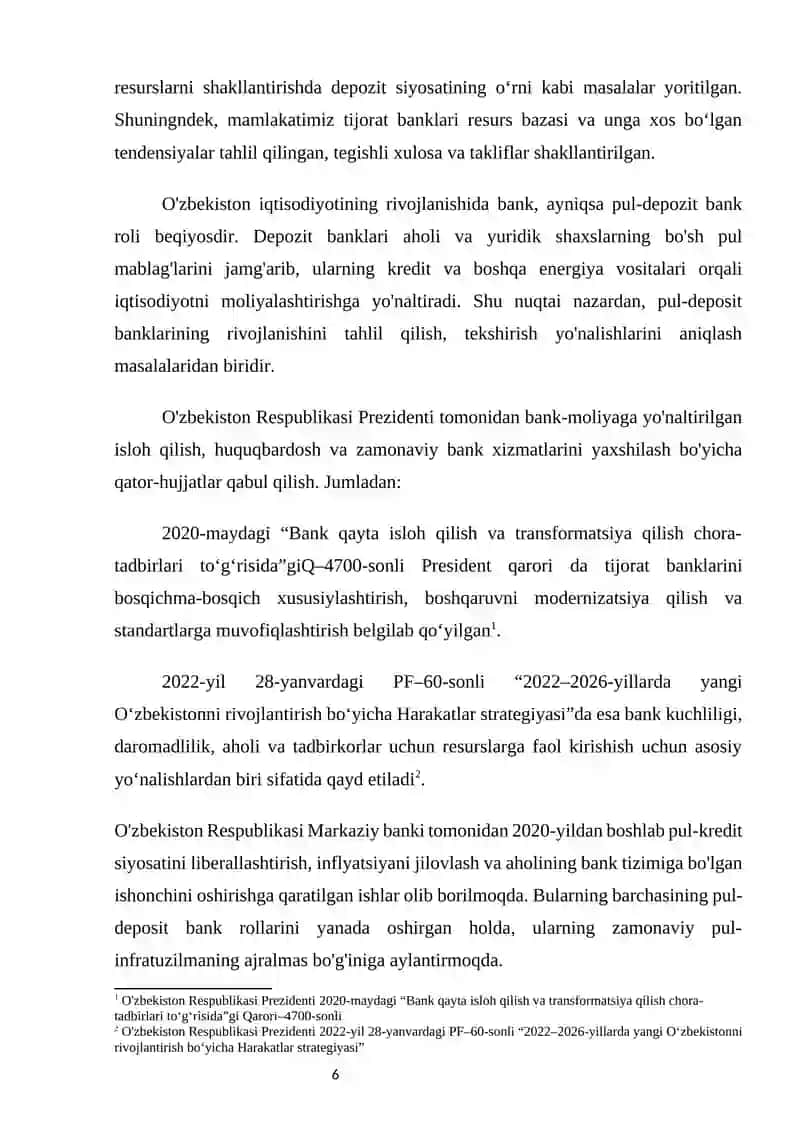 tijorat banklaridagi depozit operatsiyalari va ularning bank tizimidagi o‘rni, moliyaviy barqarorlikni ta'minlashdagi roli hamda iqtisodiyotga ta'siri 4