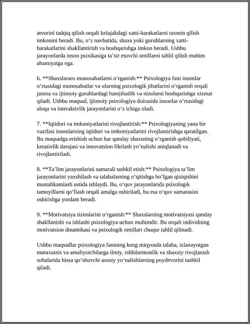 Mavzu: PSIXOLOGIYA FANINING MAQSAD VA VAZIFALARI 4