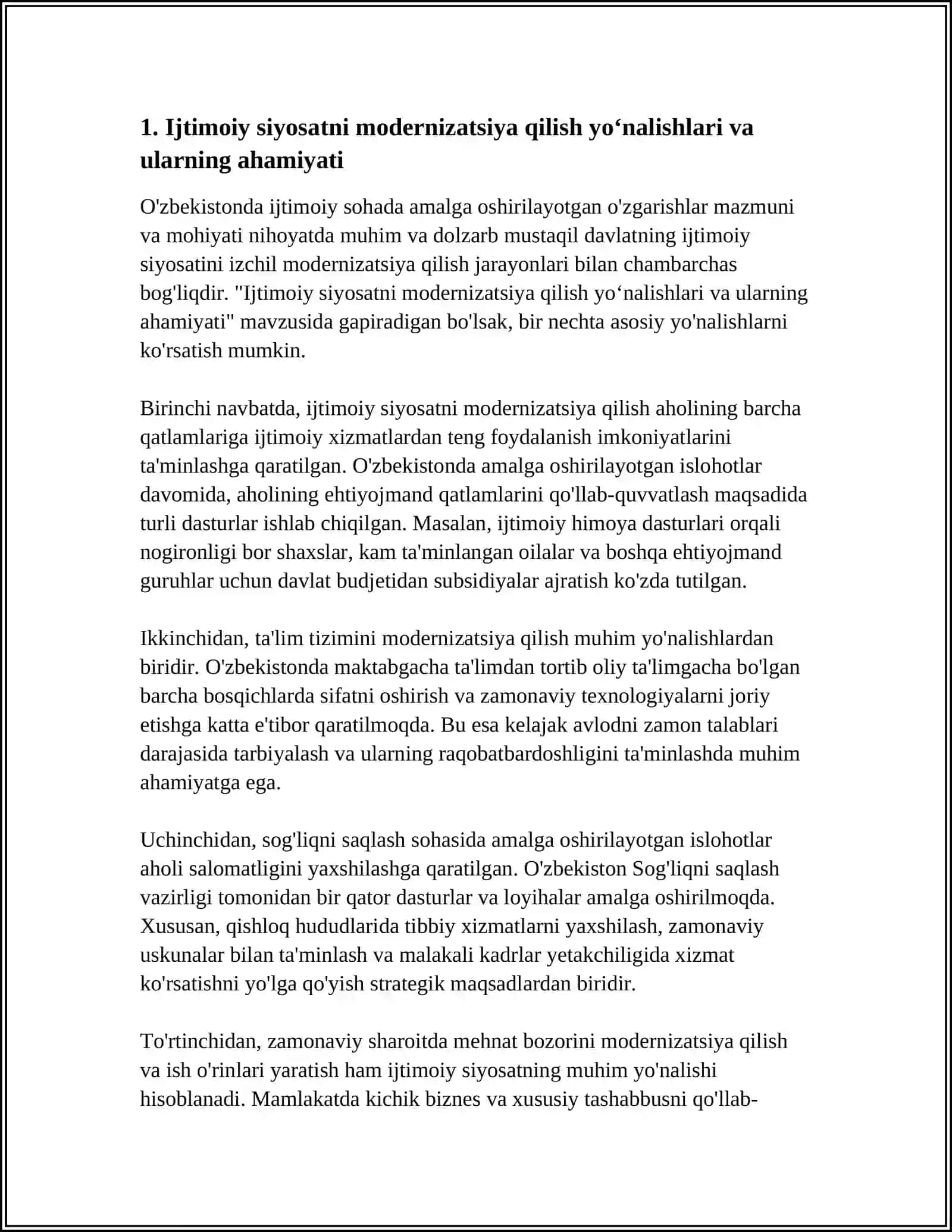 O'ZBEKISTONDA IJTIMOIY SOHADA AMALGA OSHIRILAYOTGAN O'ZGARISHLAR MAZMUNI VA MOHIYATI 4