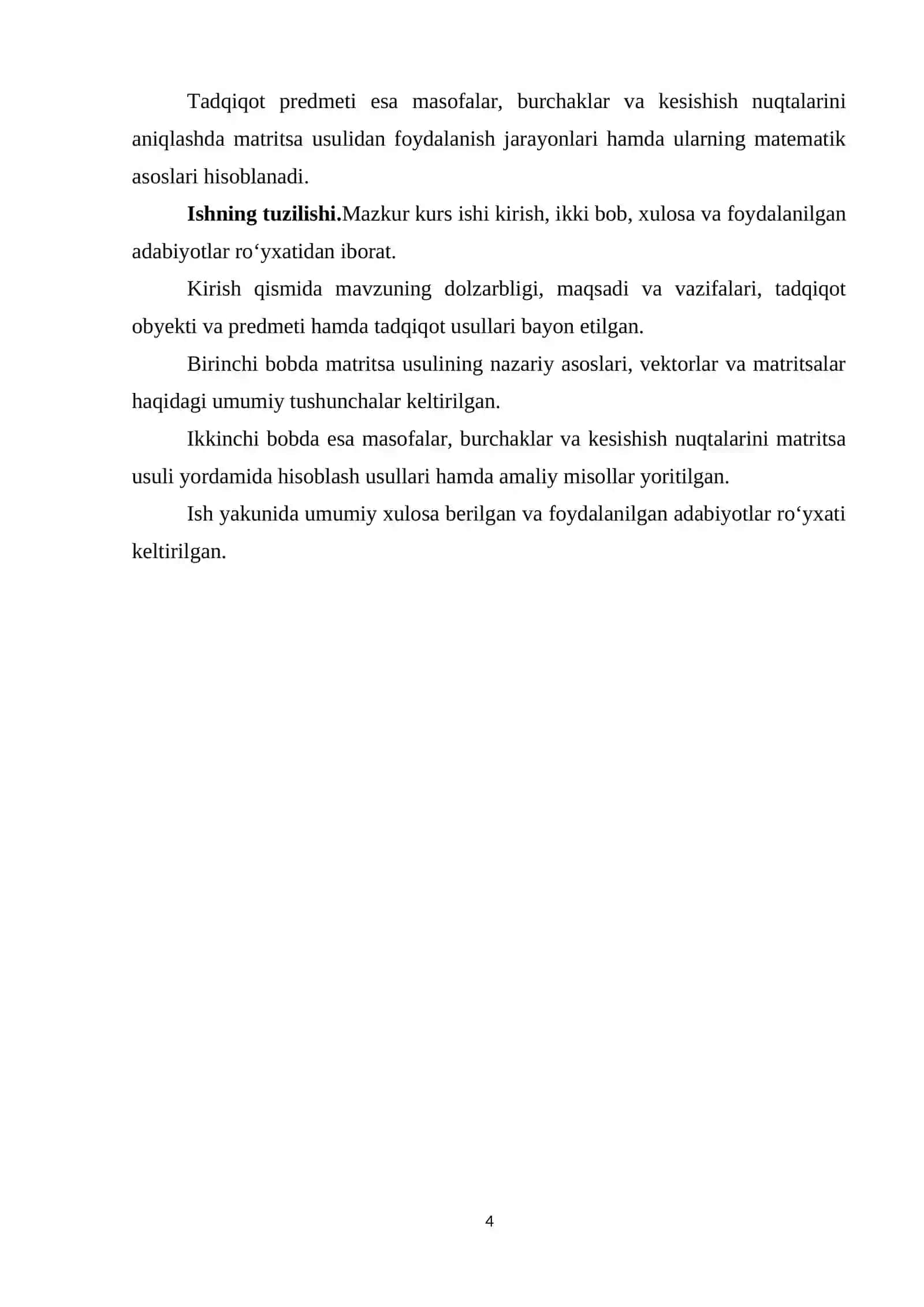 Masofalar, burchaklar, kesishish nuqtalarini matritsa usuli orqali hisoblash 4