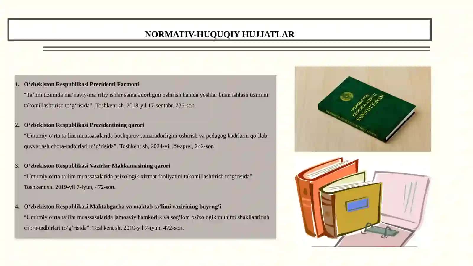 MAKTABDA JAMOAVIY O‘RTASIDAGI NIZOLARNING OLDINI OLISH VA BARTARAF ETISH. MAUZUSIDAGI AMALIY TOPSHIRIQ TAQDIMOTI 4