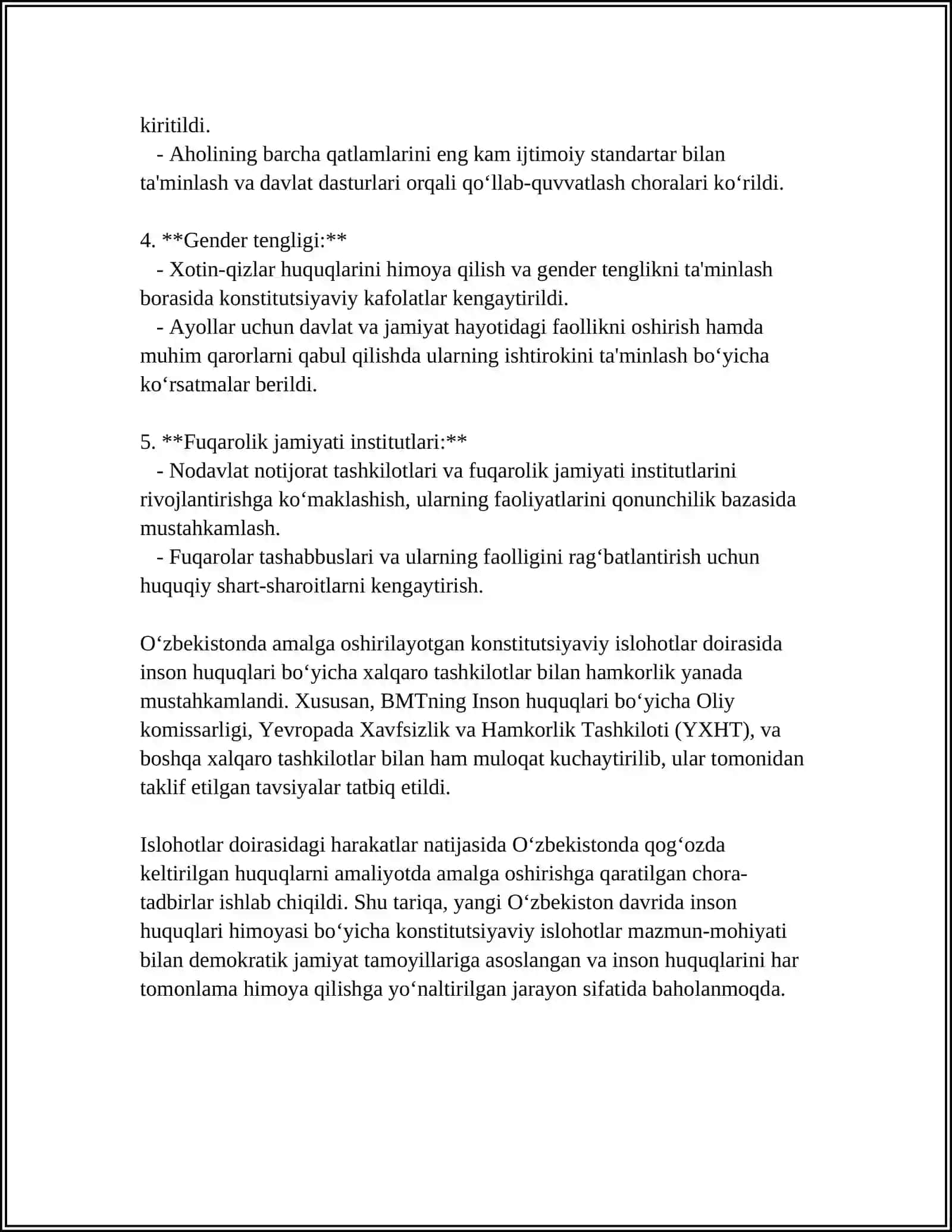 YANGI O‘ZBEKISTONDA INSON HUQUQ VA ERKINLIKLARI KAFOLATLARINING YARATILISHI 4
