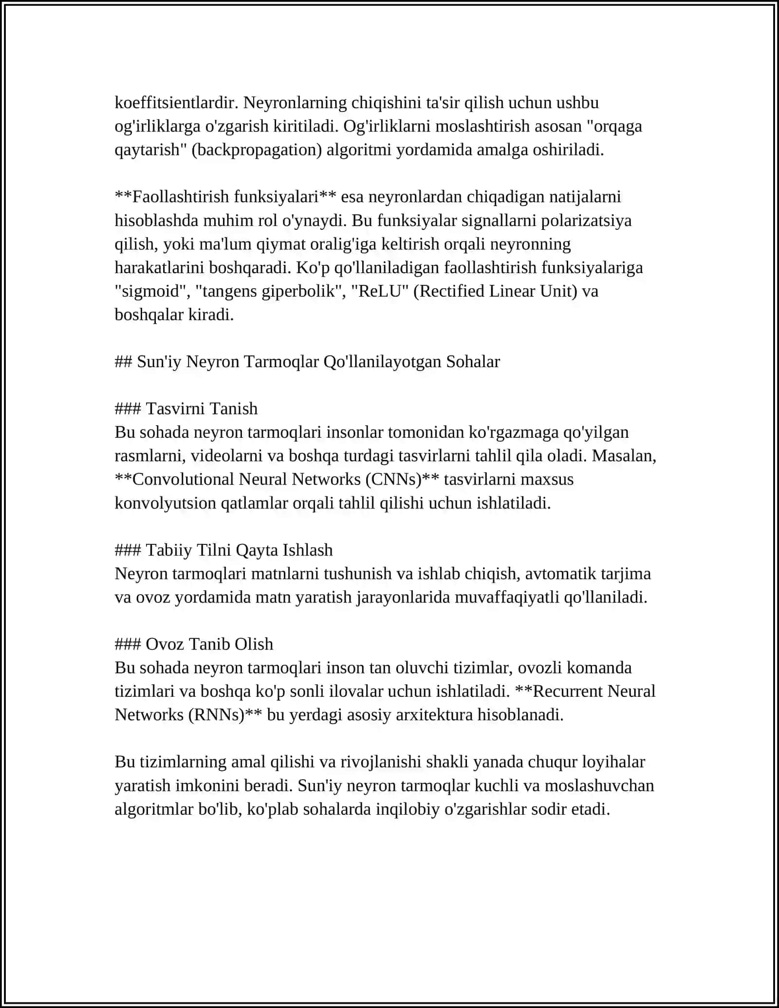 SUN'IY NEYRON TO'RLARINI O'RGANISH,XATOLARINI TESKARI TARQALISHI USULI 4