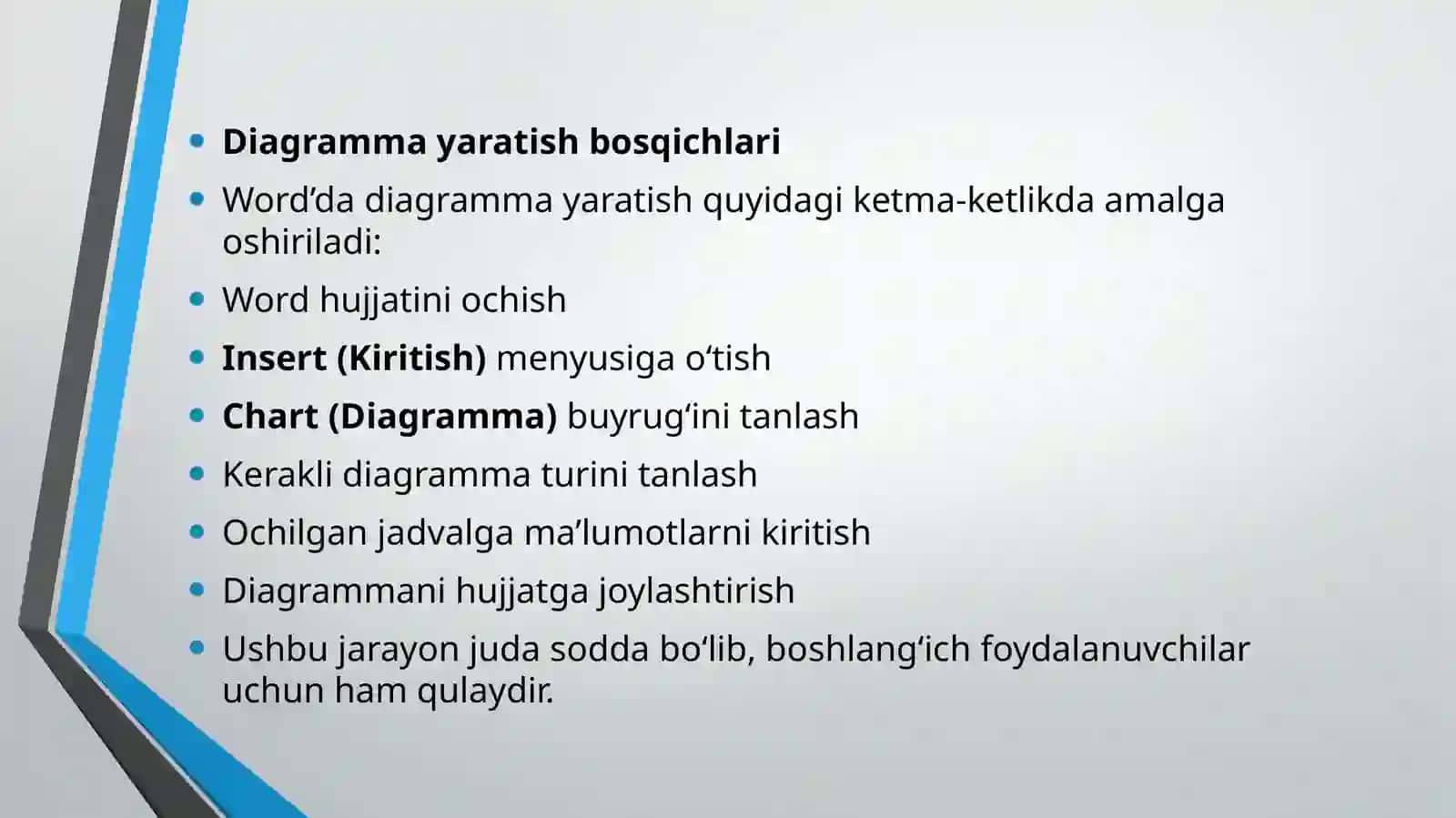 Word matn muharririda diagrammalarni yaratish va ularni formatlash usullari 4