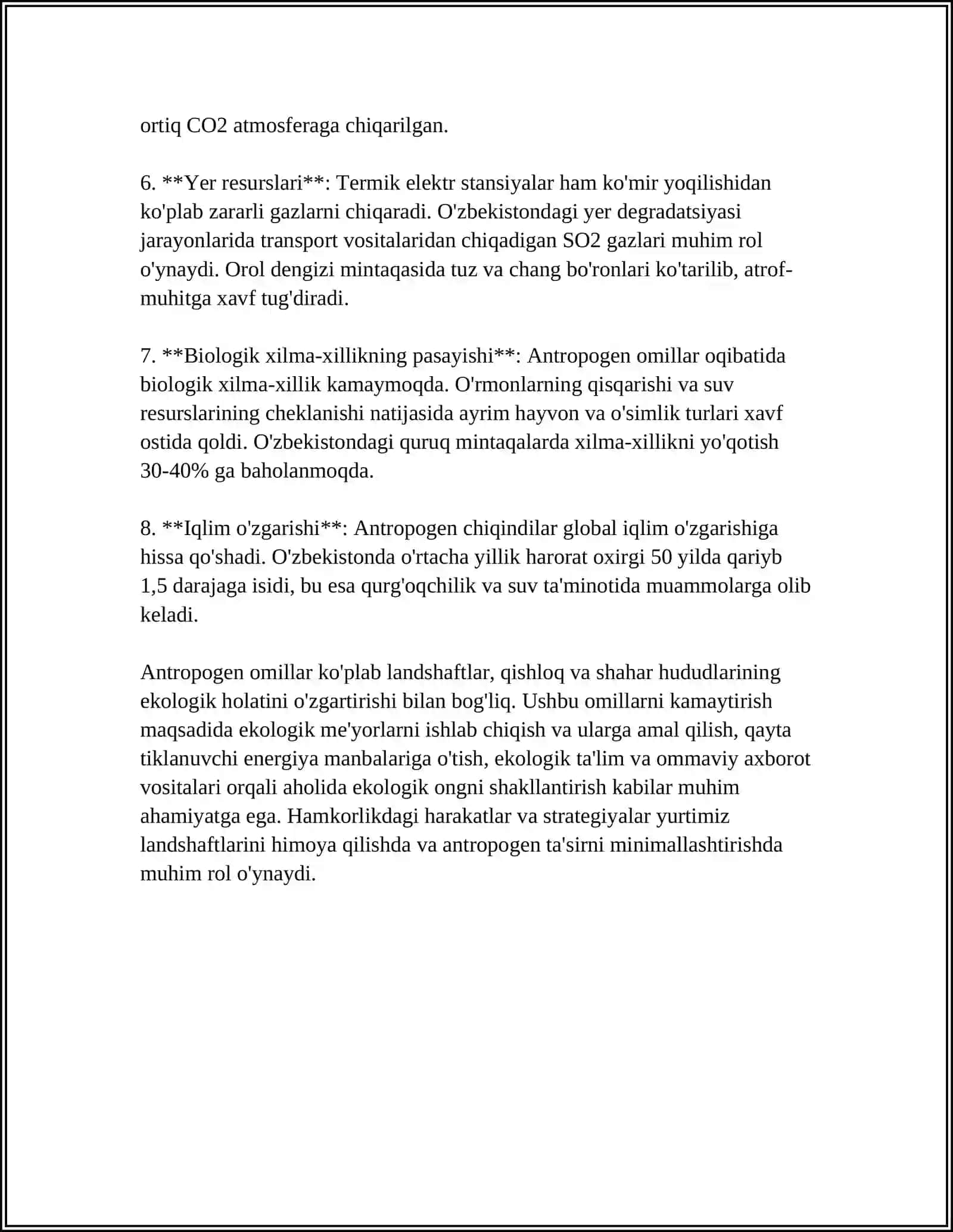 O'zbekistonda Landshaftlarning Antropogen O'zgarishi va Tirik Organizmlarga Tasiri 4