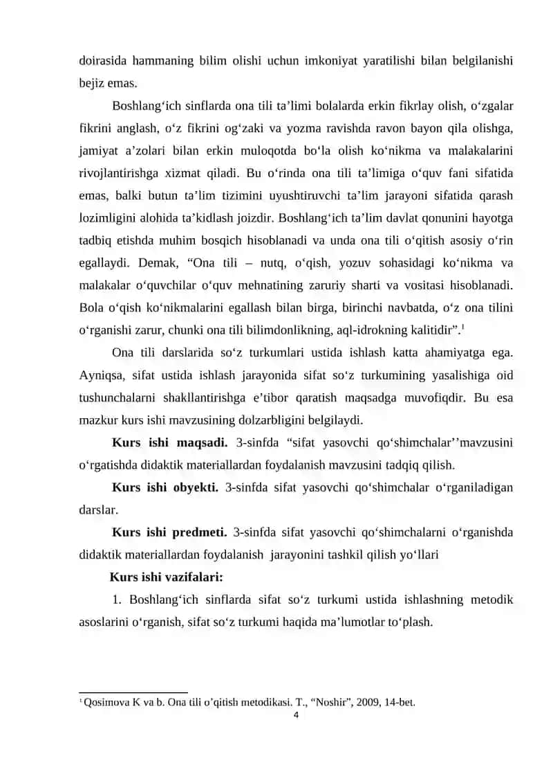 3-sinfda “sifat yasovchi qo‘shimchalar’’mavzusini o‘rgatishda didaktik materiallardan foydalanish 4