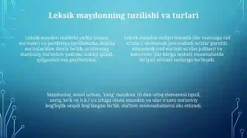 Leksik maydon tushunchasi 4