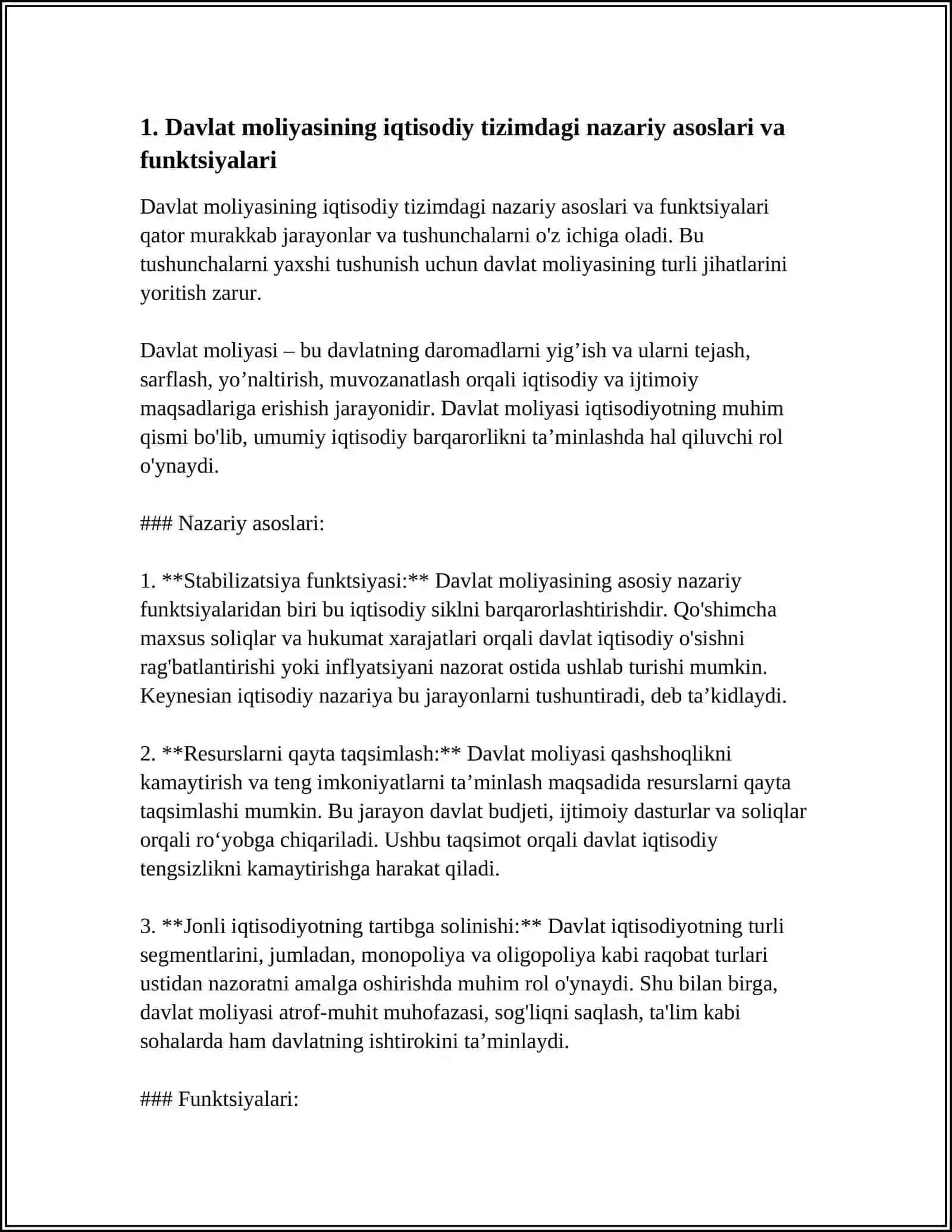 DAVLAT MOLIYASINING IQTISODIY TIZIMDAGI OʻRNI VA ROLI 4