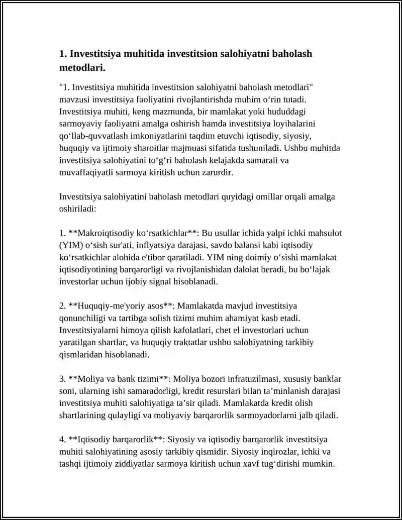 INVESTITSIYA FAOLIYATINI RIVOJLANTIRISHDA INVESTITSIYA MUHITING OʻRNI 4