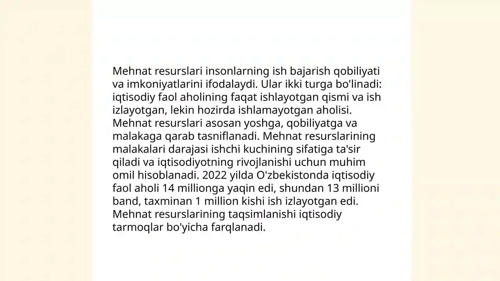 Mehnat resurslarining shakllanishi va ularning foydalanish muomollari 4