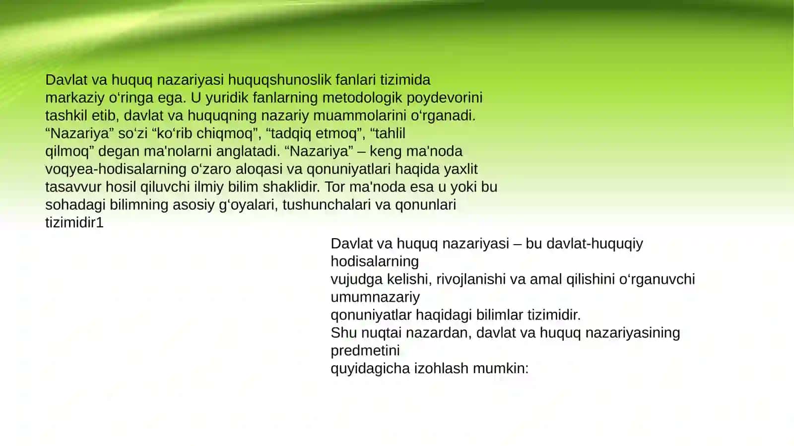 Davlat va huquq nazariyasi fanidan tayyorlagan slayd 4