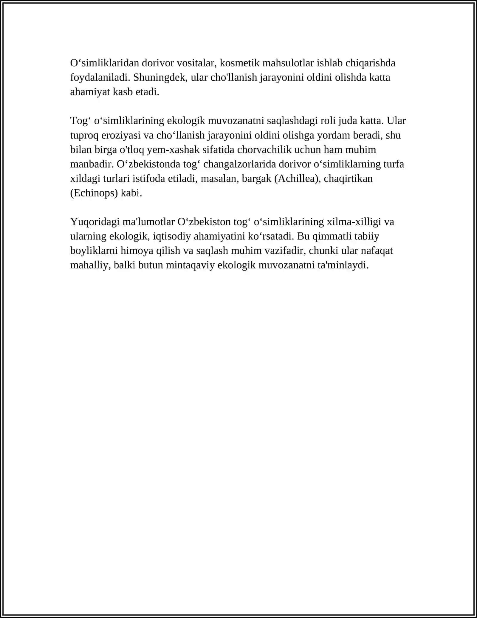 OʻZBEKISTONNING TOGʻ, CHOʻL DASHTLARDA OʻSADIGAN OʻSIMLIKLARI 4