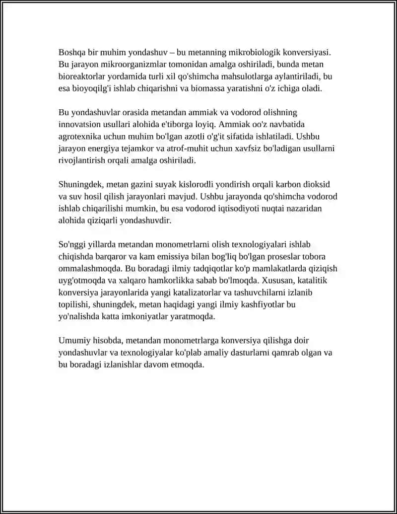 Metandan monometrlarga konversiya 4