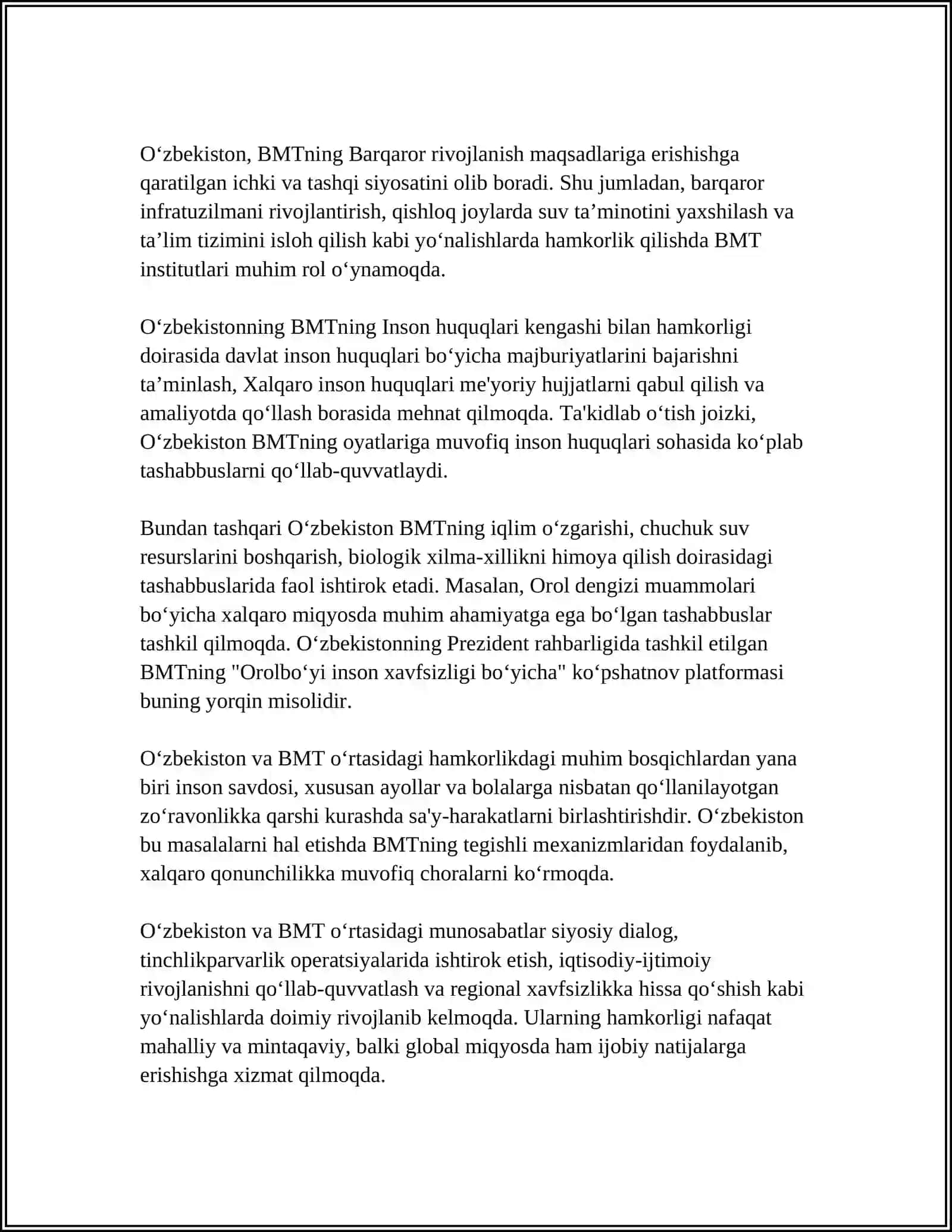 O‘ZBEKISTONNING XALQARO TASHKILOTLAR BILAN HAMKORLIK ALOQALARI 4