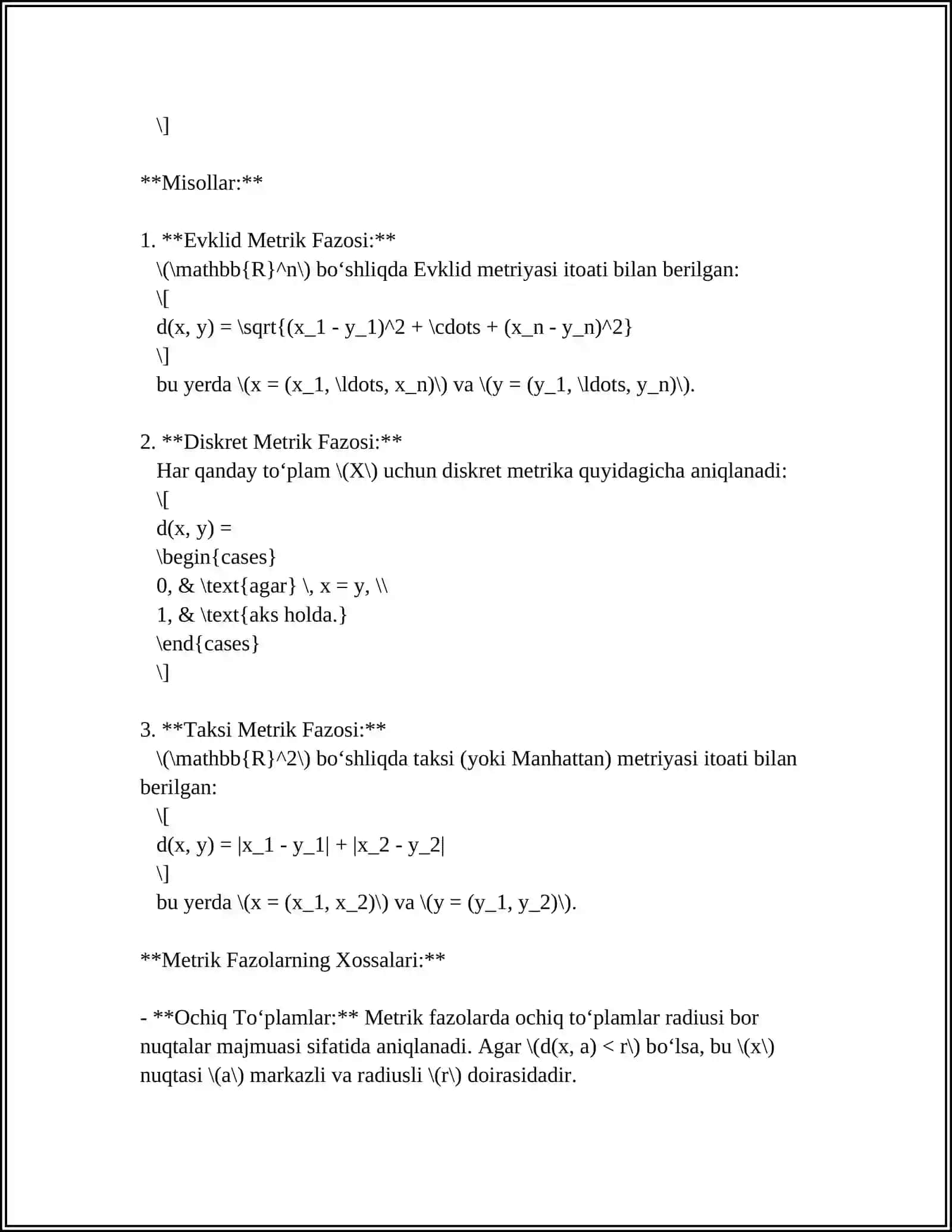 METRIK FAZODA KETMA-KETLIKLAR VA ULARNING LIMITI 4