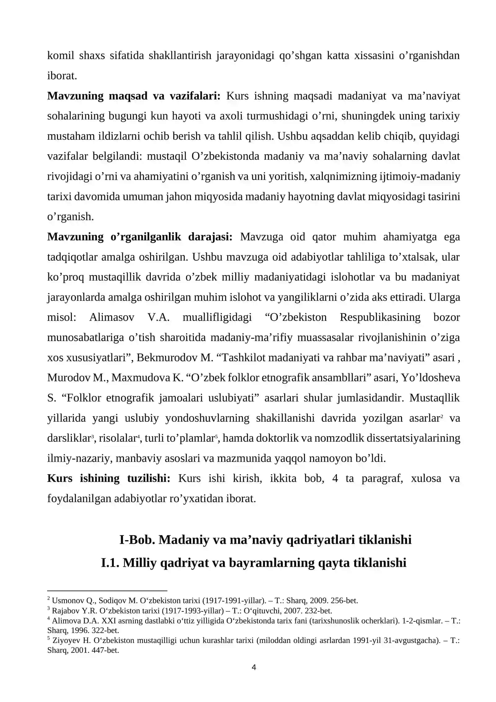MUSTAQILLIK YILLARIDA O'ZBEKISTON RESPUBLIKASIDA MADANIY VA MA'RIFIY SOHADA AMALGA OSHIRILAYOTGAN ISLOHOTLAR KURS ISHI 4