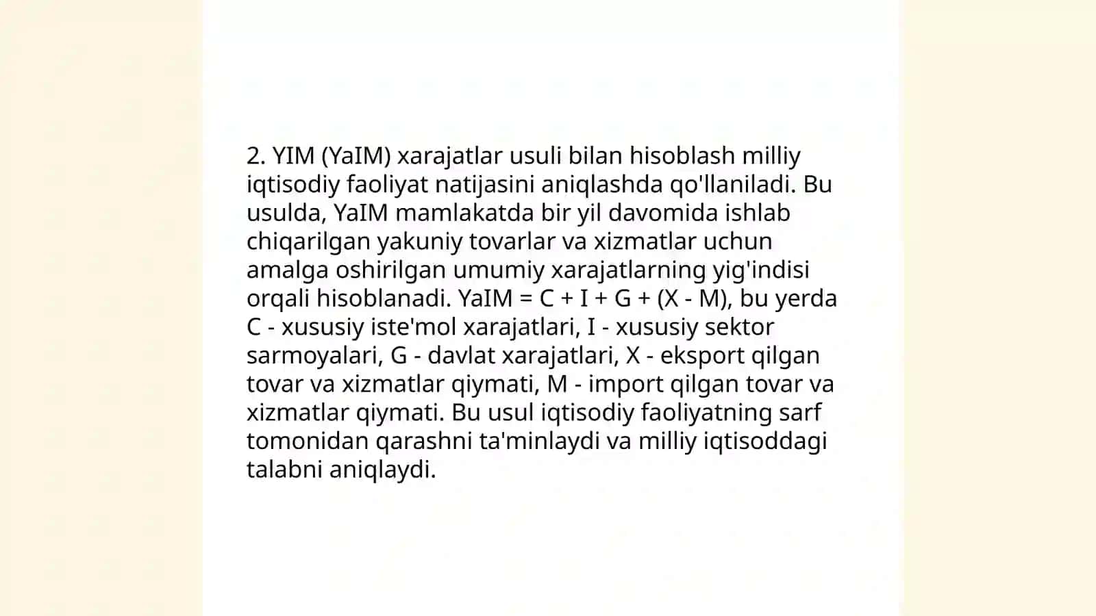 Ozbekiston Respublikasida Yalpi Ishki Mahsulotning xarajatlarga kora tarkibi tahlili 4