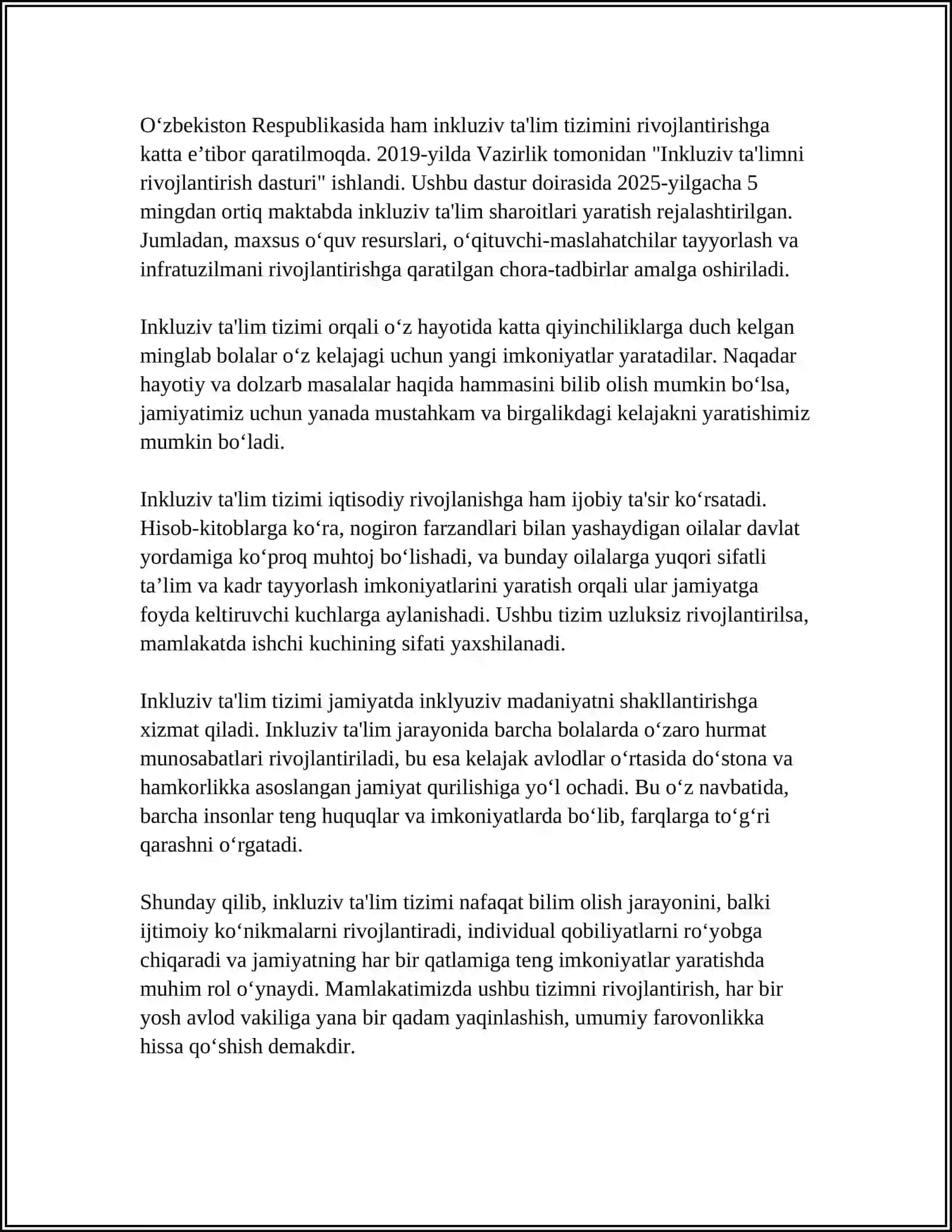 OʻZBEKISTONDA INKULIZIF TA'LIM TIZIMINING RIVOJLANISHI 4