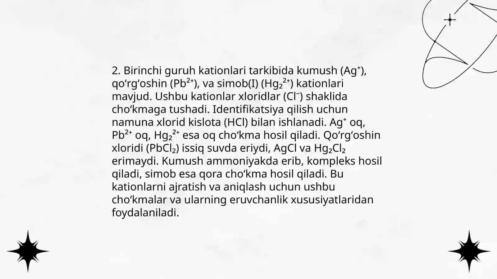 Birinchi, ikkinchi va uchinchi guruh kationlari aralashmasining analizi 4