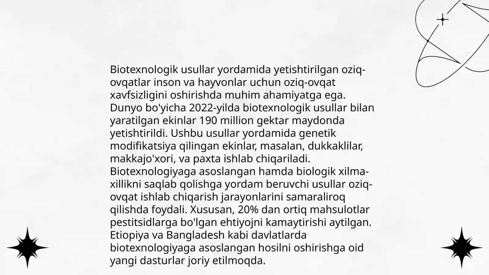 Biotexnalogik usulda olingan oziq ovqat mahsulotlarni genitek xavfsizligi 4