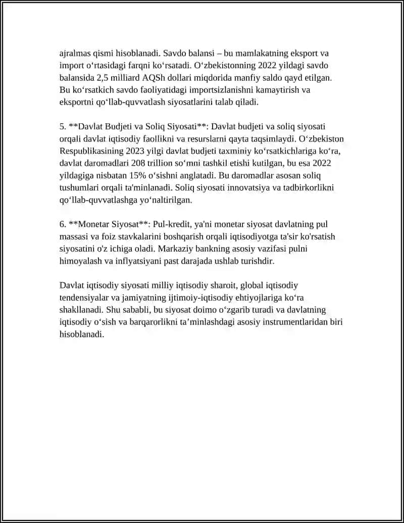 DAVLAT IQTISODIY SIYOSATINING MOHIYATI VA UNI RIVOJLANTIRISH YOʻNALISHLARI 4