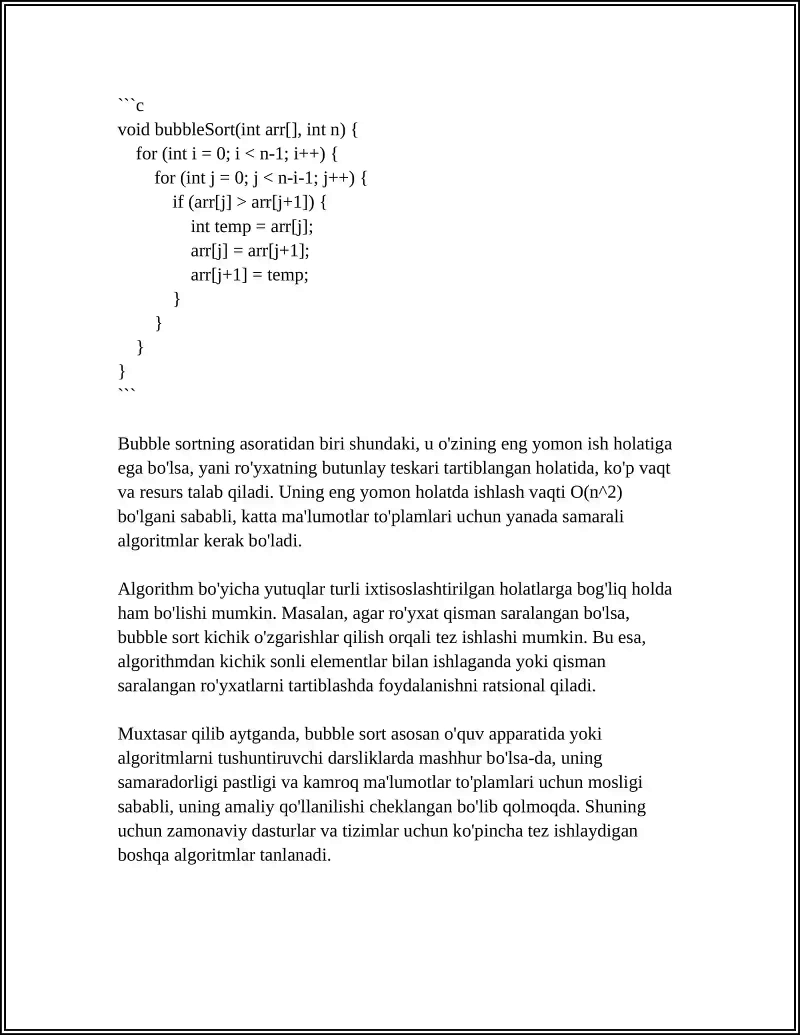 BUBBLE SORT ALGORITMI – KICHIK ELEMENTLARNI YUQORIGA CHIQARISH ORQALI SARALASH 4