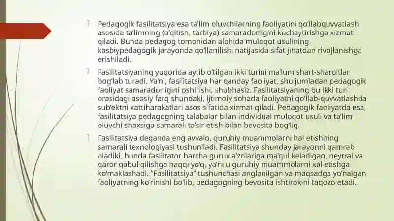 PEDAGOGIK TYUTORLIK, FASILITATORLIKQOBILIYATLARI ASOSIDA LOYIHAVIY FAOLIYATNI TASHKIL ETISH AMALIYOTI 4