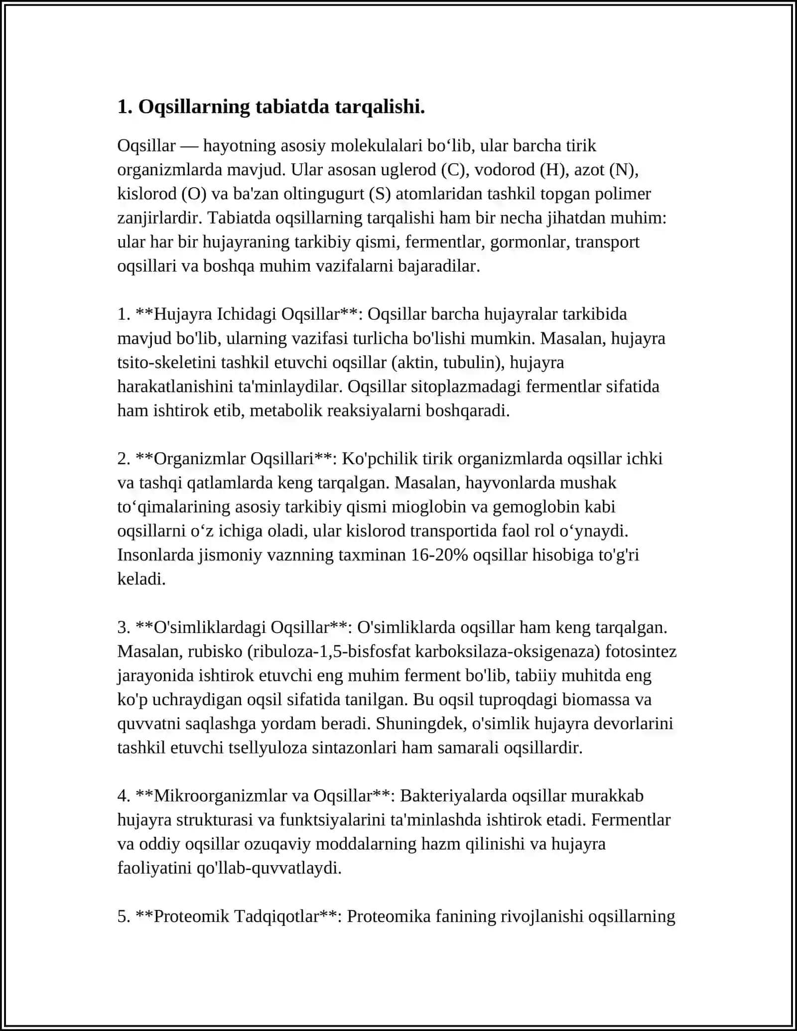 Oqsillarni tabiatda tarqalishi va kimyoviy tarkibi 4
