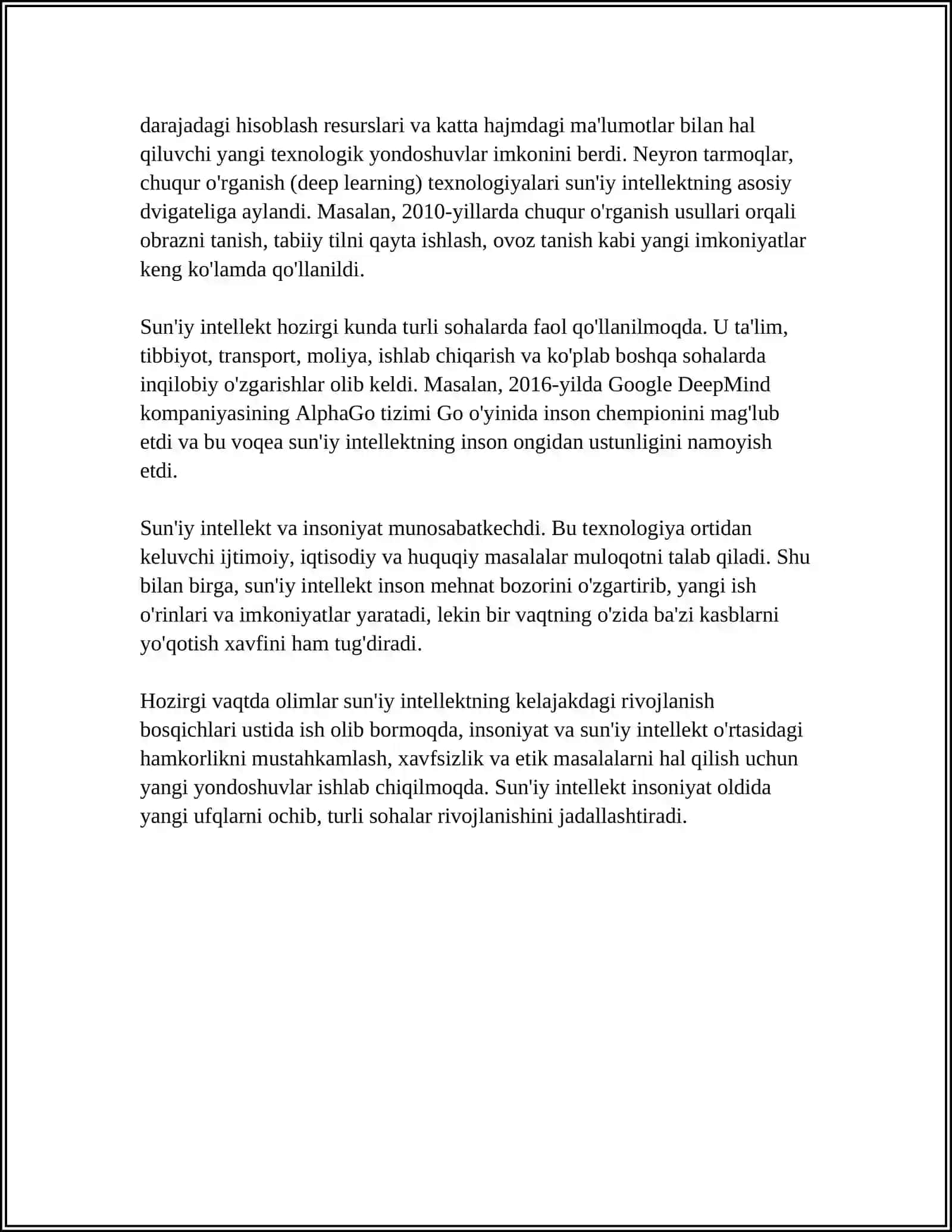 "INSONIYAT VA SUN'IY INTELLEKT" MAVZUSIDA REFERAT TAYYORLASH 4