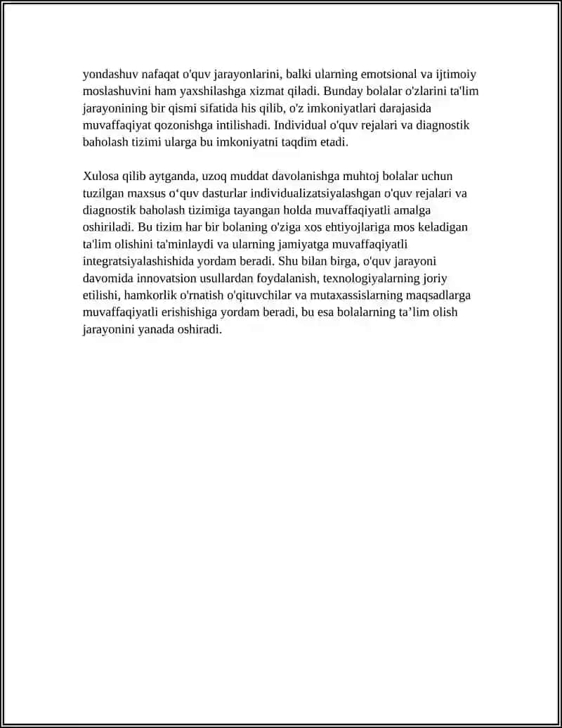 UZOQ MUDDAT DAVOLINISHGA MUHTOJ BOLALAR UCHUN MAXSUS ŌQUV DASTURLARINI YARATISH 4