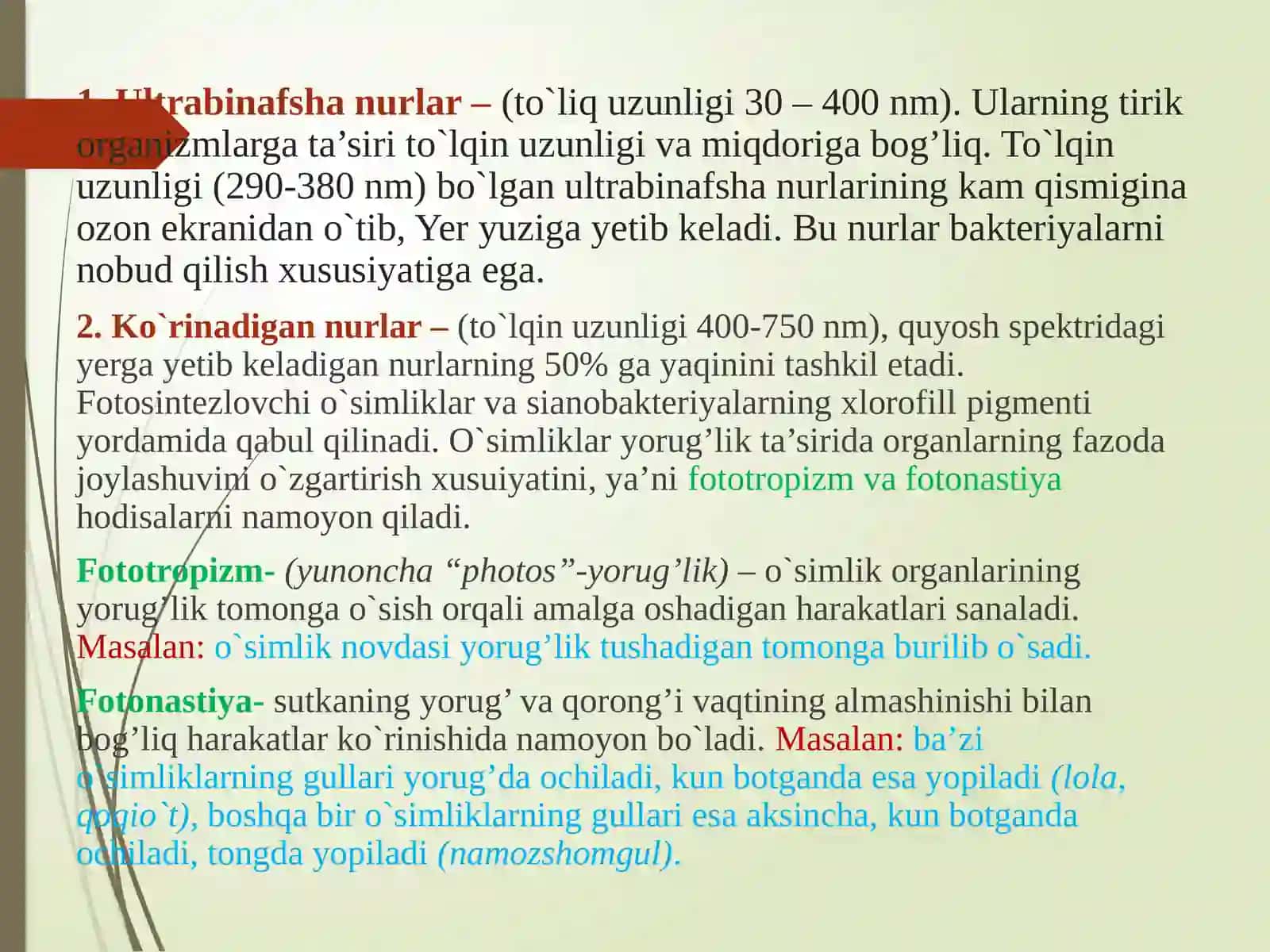 Abiotik omillar. Yorug’likning tirik organizmlar hayotidagi ahamiyati 4