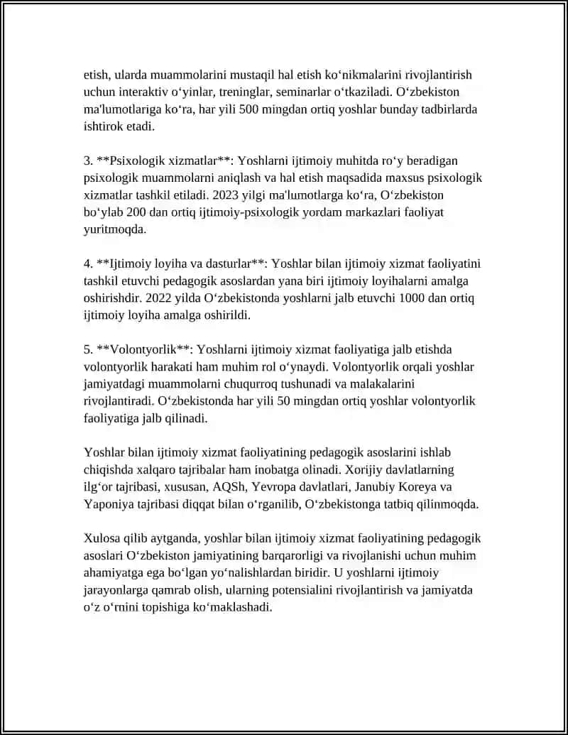 YOSHLARGA IJTIMOIY XIZMAT KORSATISH FAOLIYATING PEDAGOGIKA KOMPANENTI 4