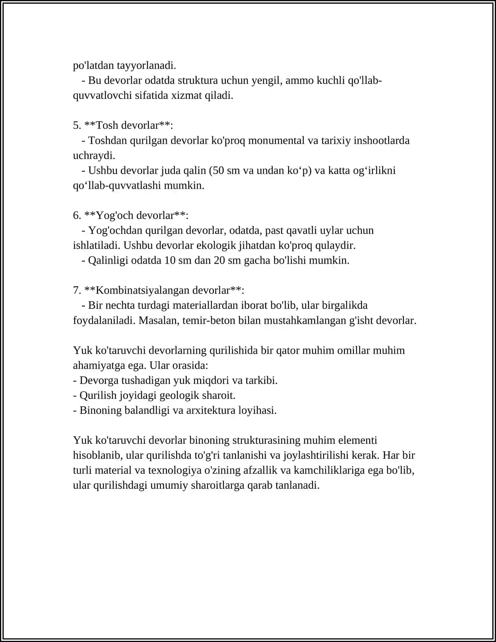 Yuk ko'taruvchi devorlar va to'qqizta konstruktiv element 4