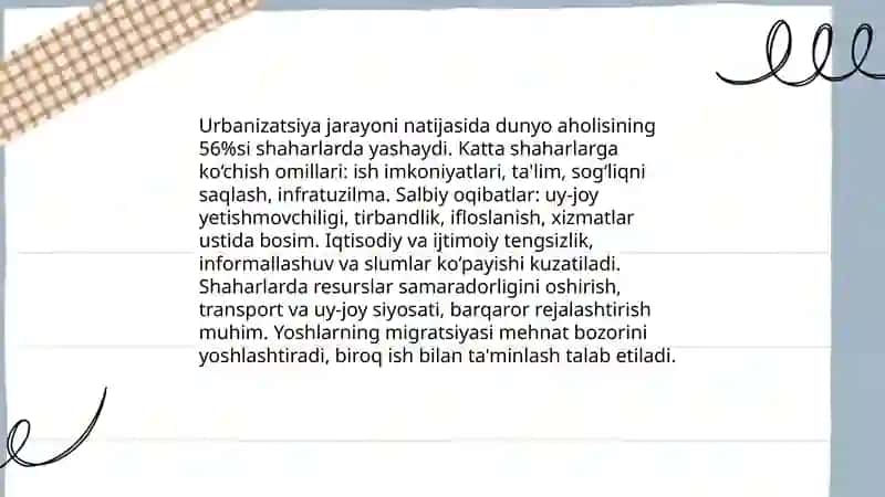 Shahar va qishloq hayotining afzalliklari va kamchiliklari 4