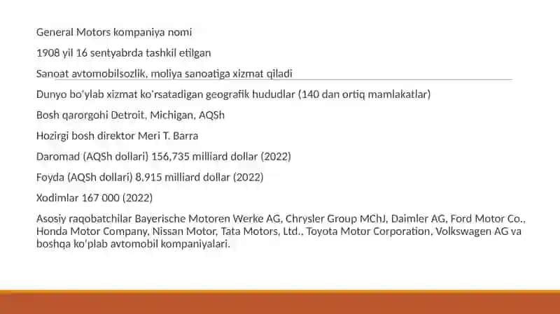 General Motors Kompaniyasi SWOT Tahlili 4