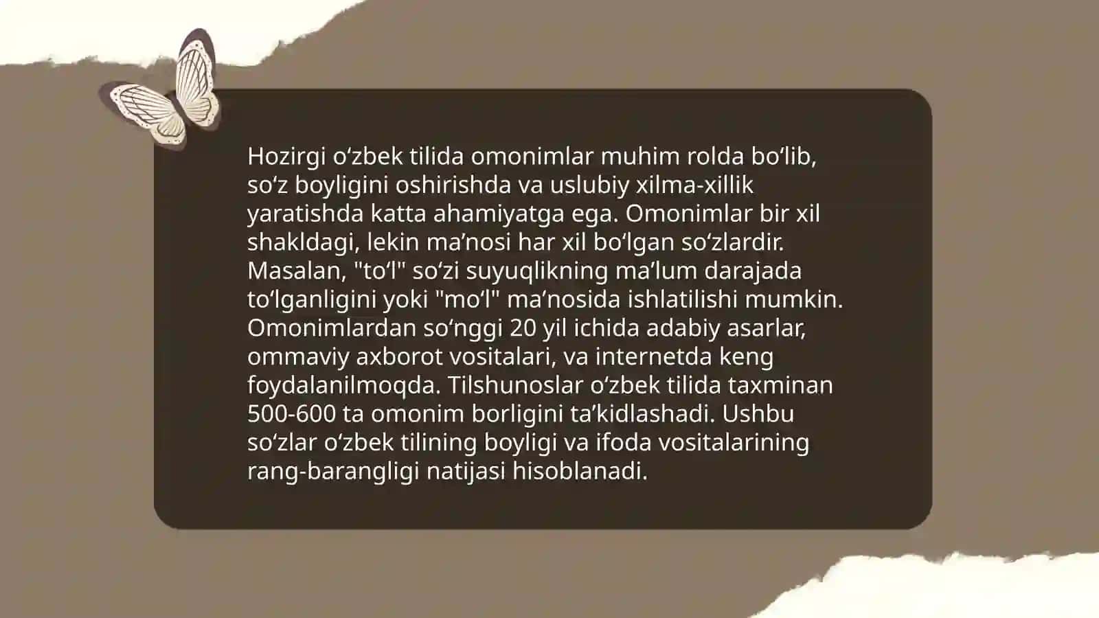 Oʻzbek tilidagi omonim soʻzlar haqida 4
