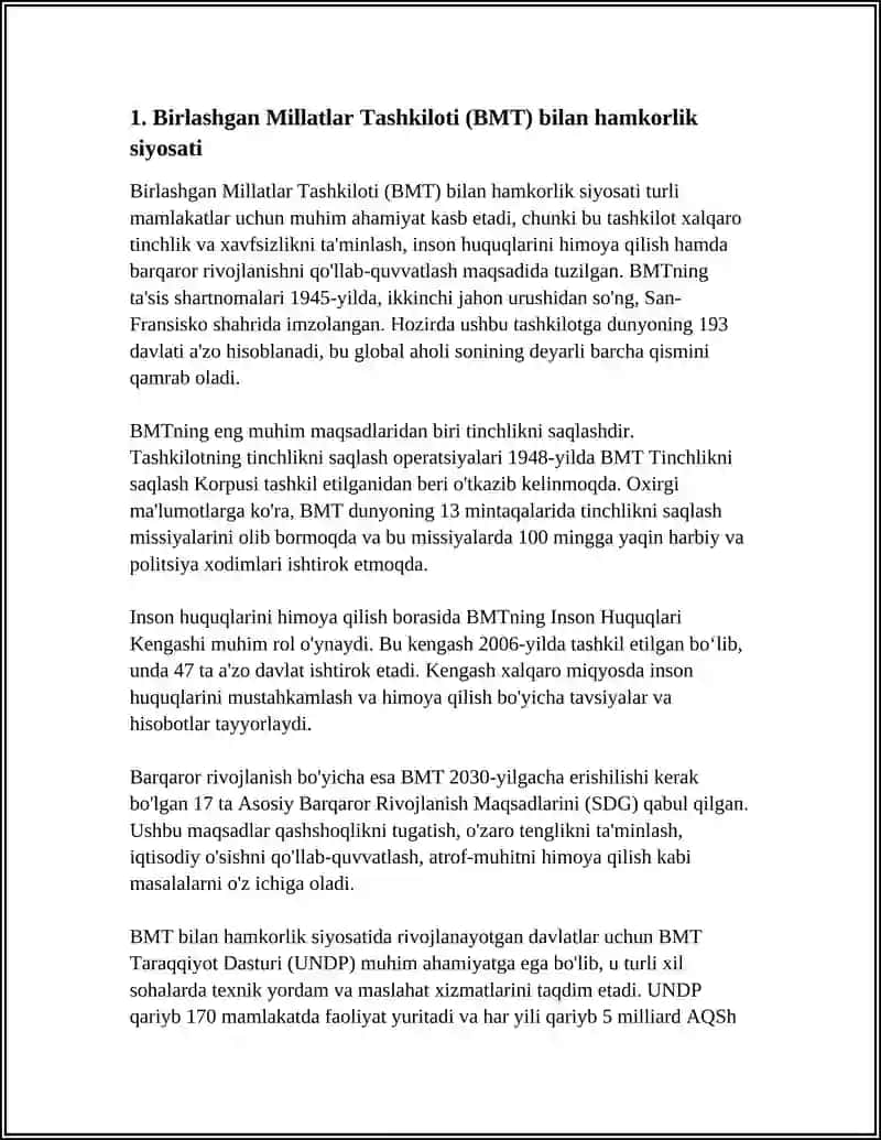 O'ZBEKISTONNING XALQARO TASHKILOTLAR BILAN HAMKORLIK ALOQALARI 4