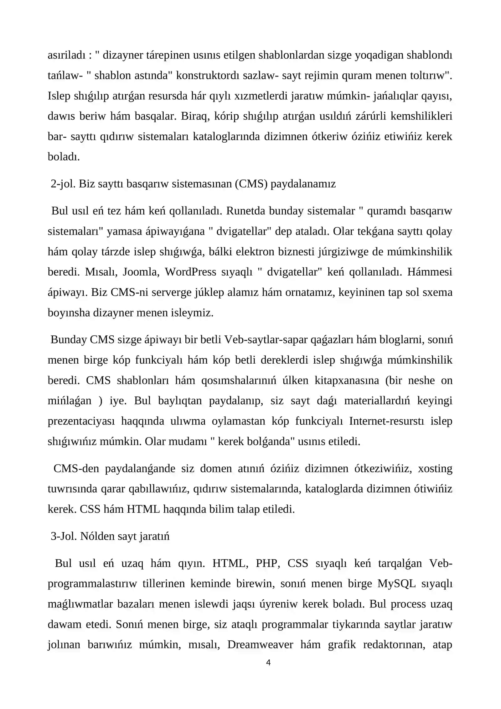 Veb-saytlar jaratıw usılları. HTML tilinde Web-betti jaratıw: gipertekst, tegler 4