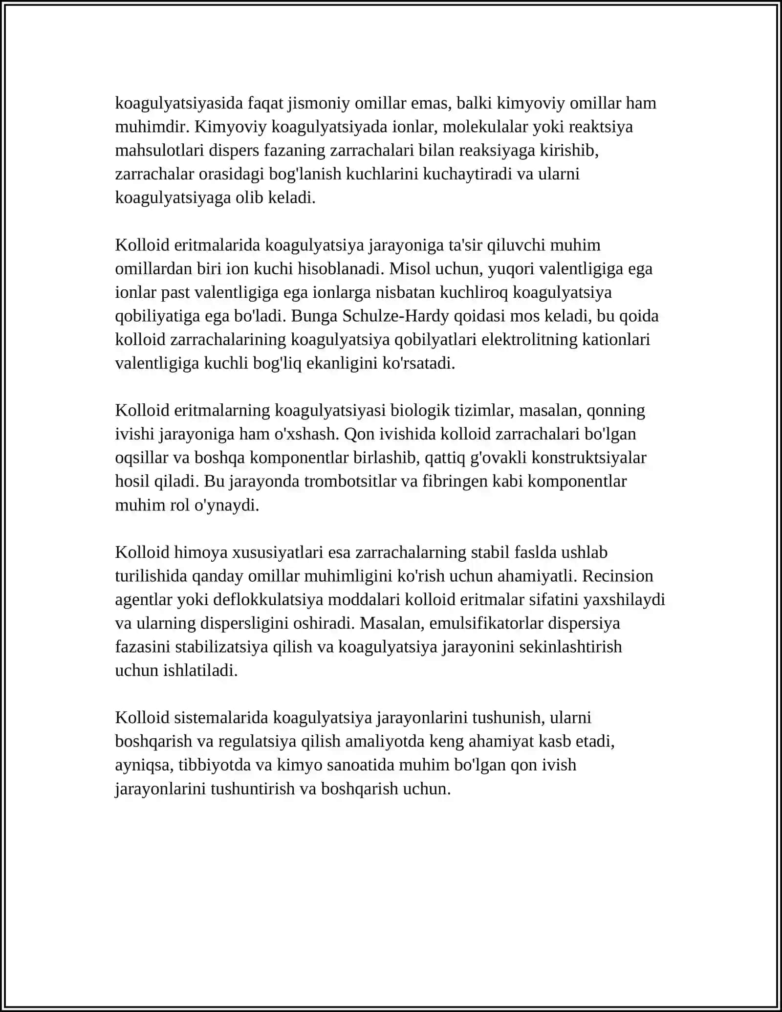 KALLOID ERITMALARNING KAOGULATSIYASI. QONNING IVISHI VA KALLOID HIMOYA 4