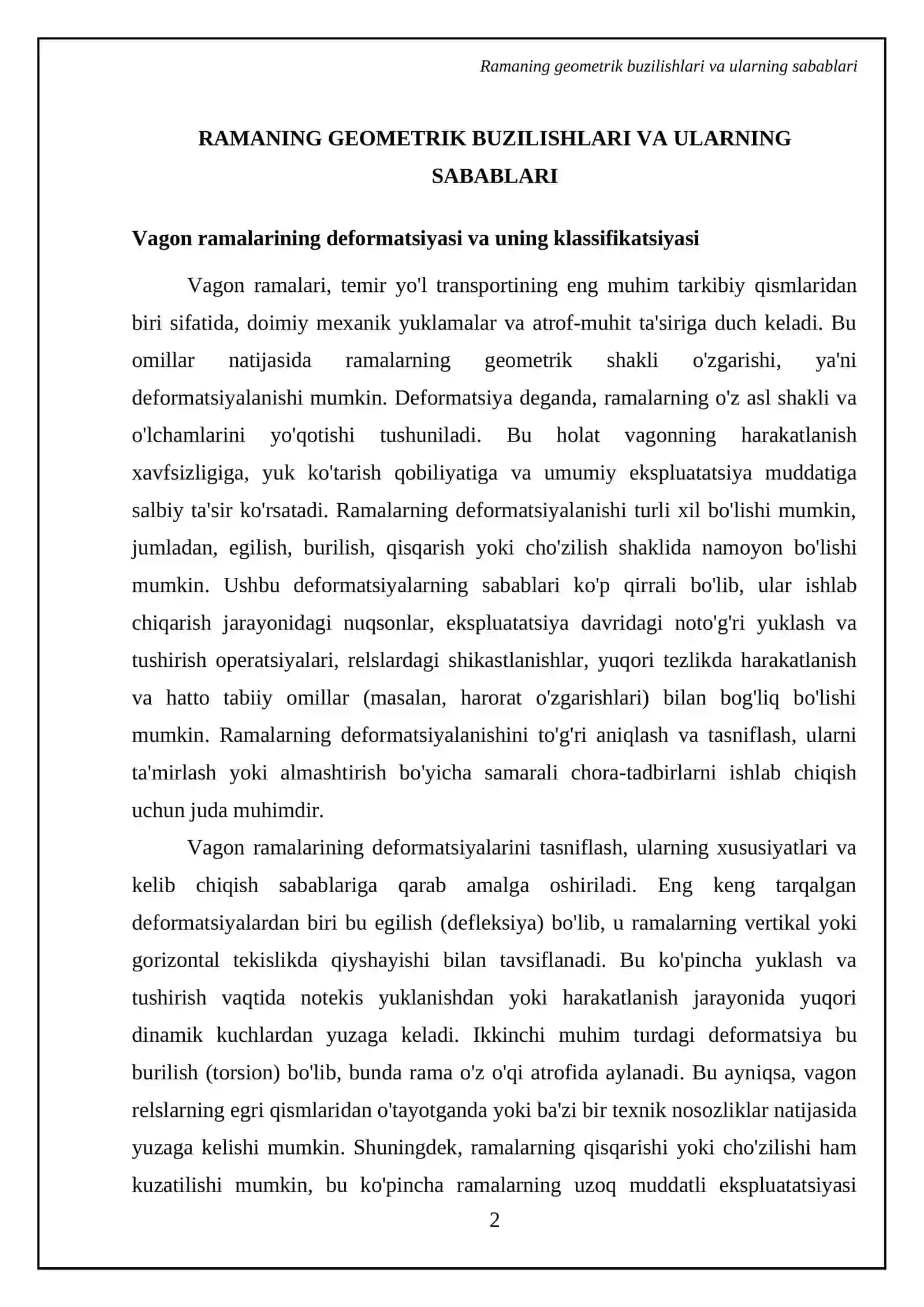Vagon ramasining asosiy nosozliklari va bartaraf etish usullari 4