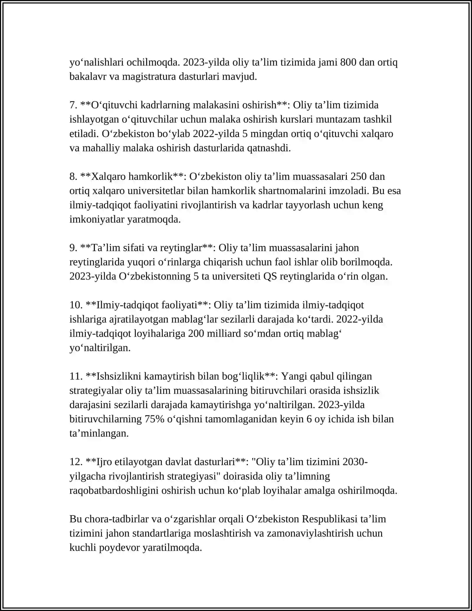Oliy ta’lim tizimini rivojlantirish strategiyasi 4