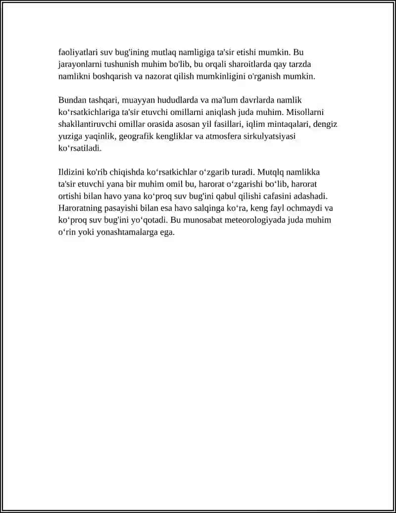 ATMOSFERA SUVLAR NISBIY VA MUTLOQ NAMLIK 4