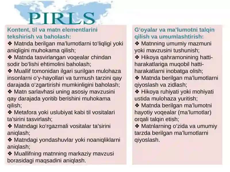 PIRLS tadqiqotida o'qish savodxonligi 4