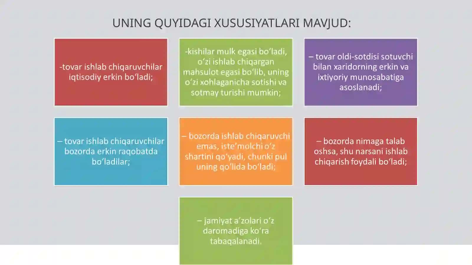 Iqtisodiy islohotlar, xususiy mulkchilikning  shakllanishi. O‘zbekistonda bozor  munosabatlarining rivojlanishi 4