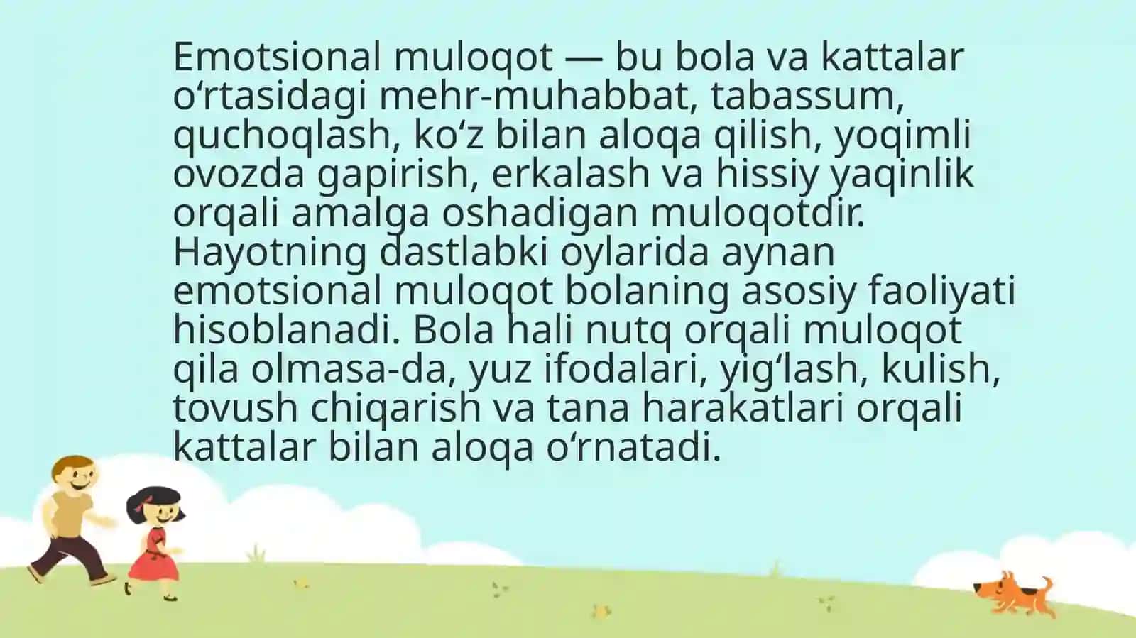 Go‘daklik davrida psixik rivojlanishda kattalar bilan emotsional muloqotning ahamiyati (emotsional deprivatsiyaning salbiy oqibatlari) 4