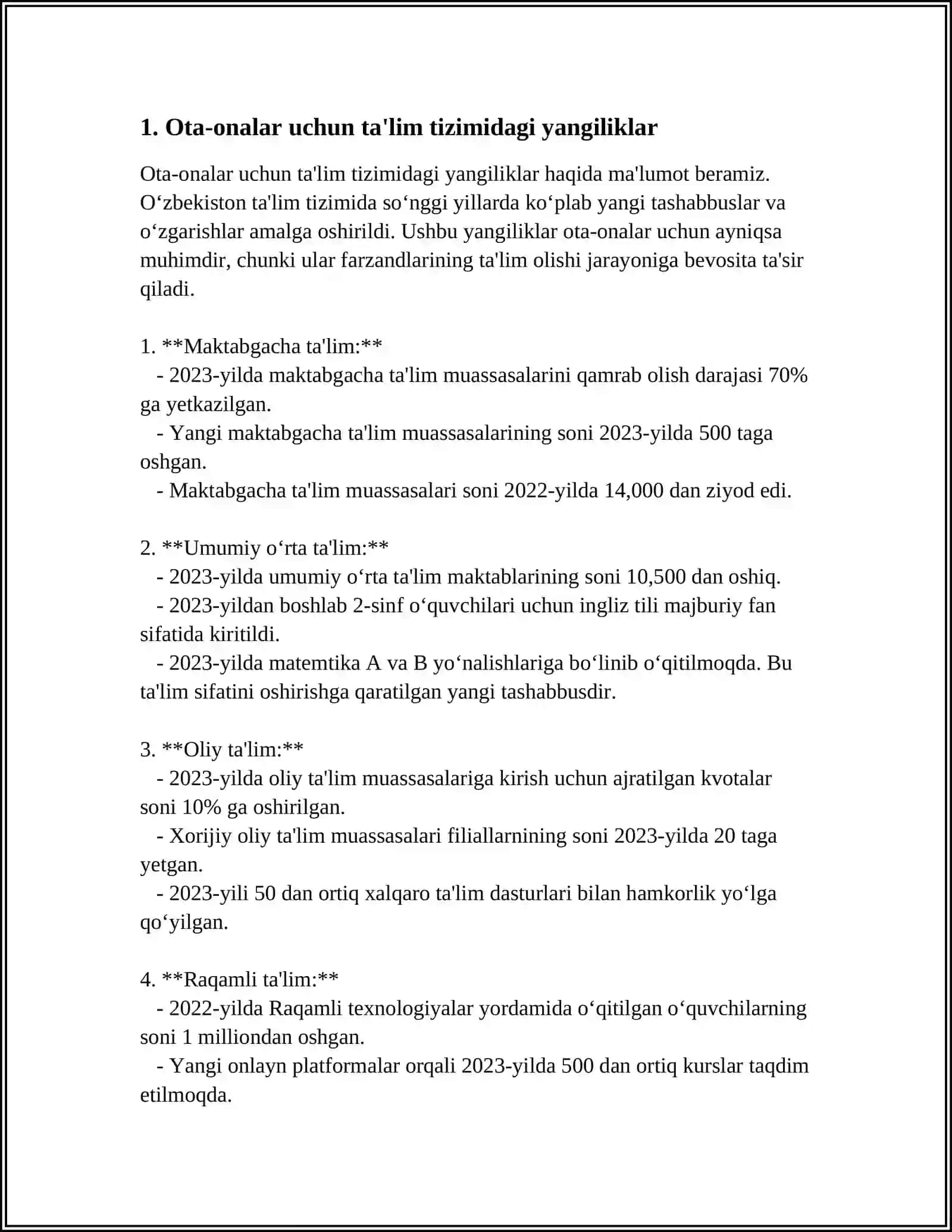 Ota-onalar uchun ta'lim tizimidagi yangiliklar 4